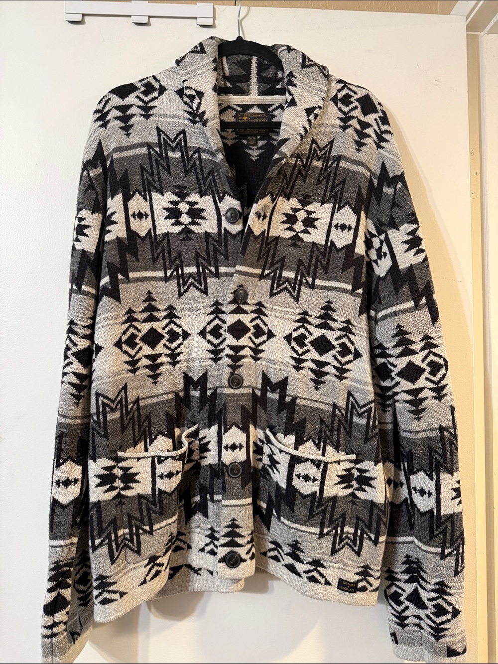 Lucky Brand Black & Cream Aztec Knit Cardigan